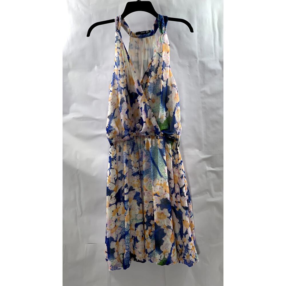 SHENDEL Women's Blue-Orange Floral Surplice Sleeveless Knee Length Dress SZ US10